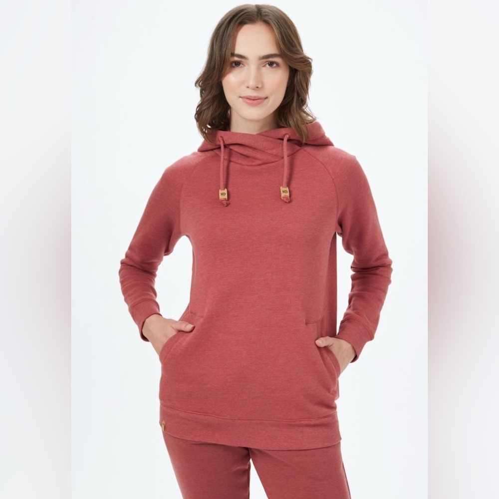 Tentree Women's‎ Burney Organic Cotton Pink Cowl Neck Pullover Hoodie- Size M